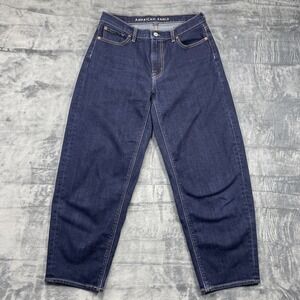 American Eagle Jeans Womens 2 Dark Blue Barrel Stretch Baggy Relaxed Denim Pants